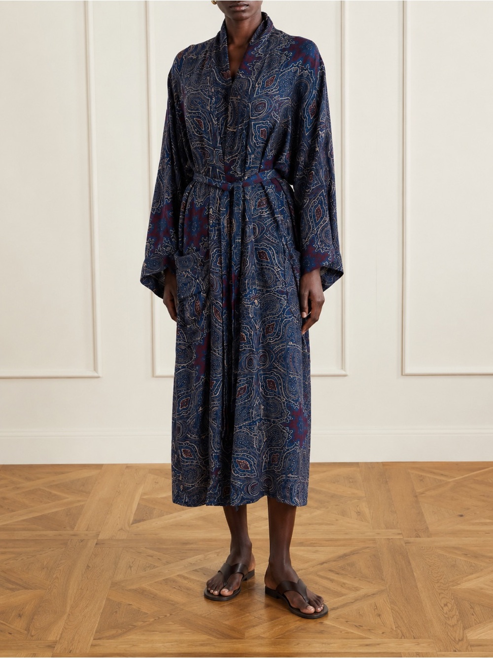 Christian Dior Monsieur Silk Paisley Robe Blue Burgundy Pockets One Size